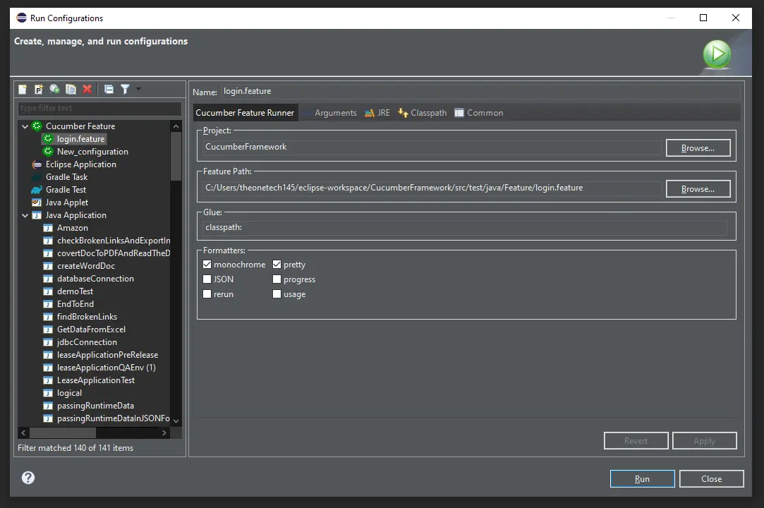 Cucumber Create Manage And Run Configuration