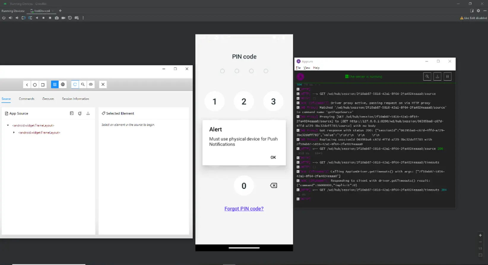 Forget Pin Code Of Appium