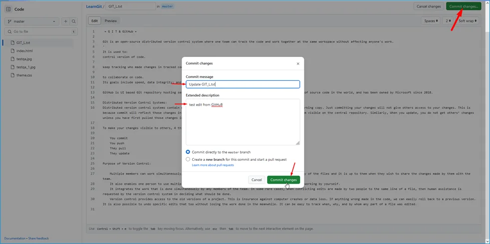 Github Commit Changes