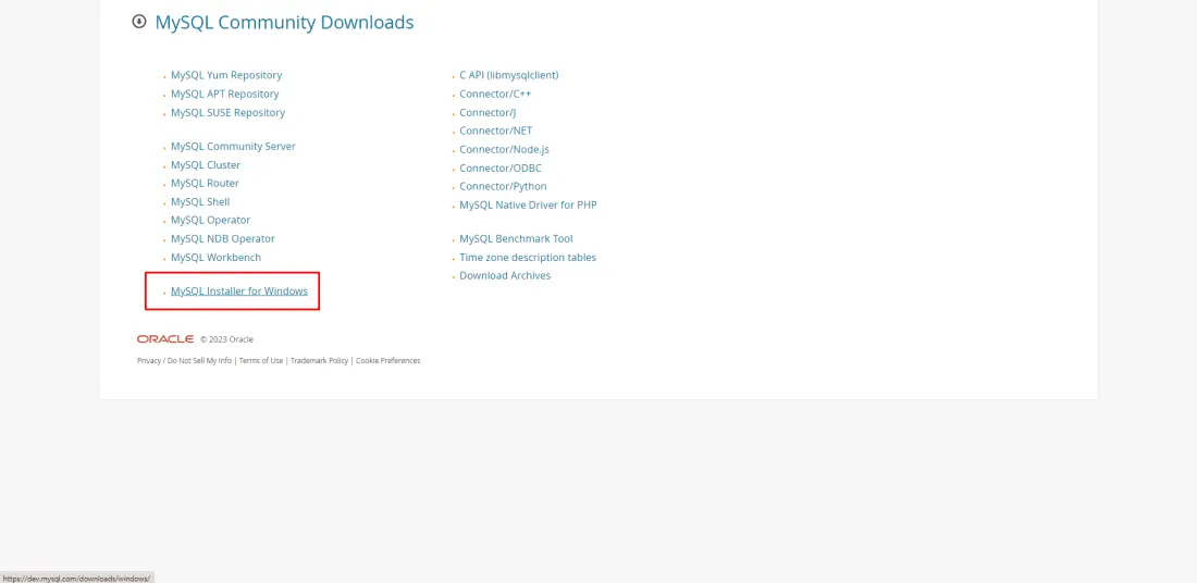 Click on the My SQL Installer for Windows link