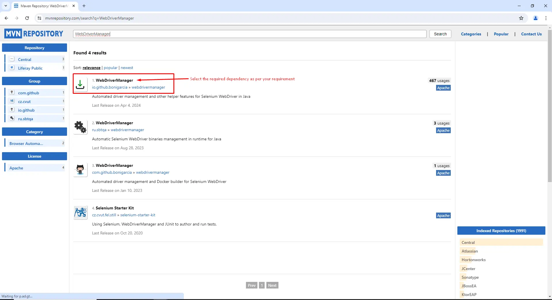 Select Required Dependency