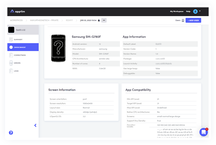 apptim mobile testing services device detail