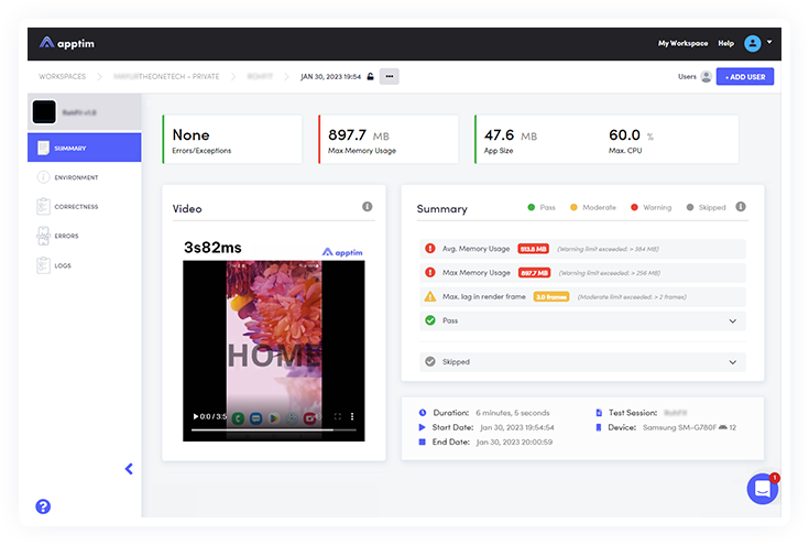 apptim mobile testing services performance details