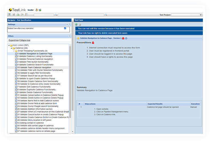 testLink manual testing services navigation