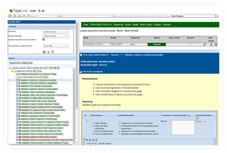 testLink manual testing services status report